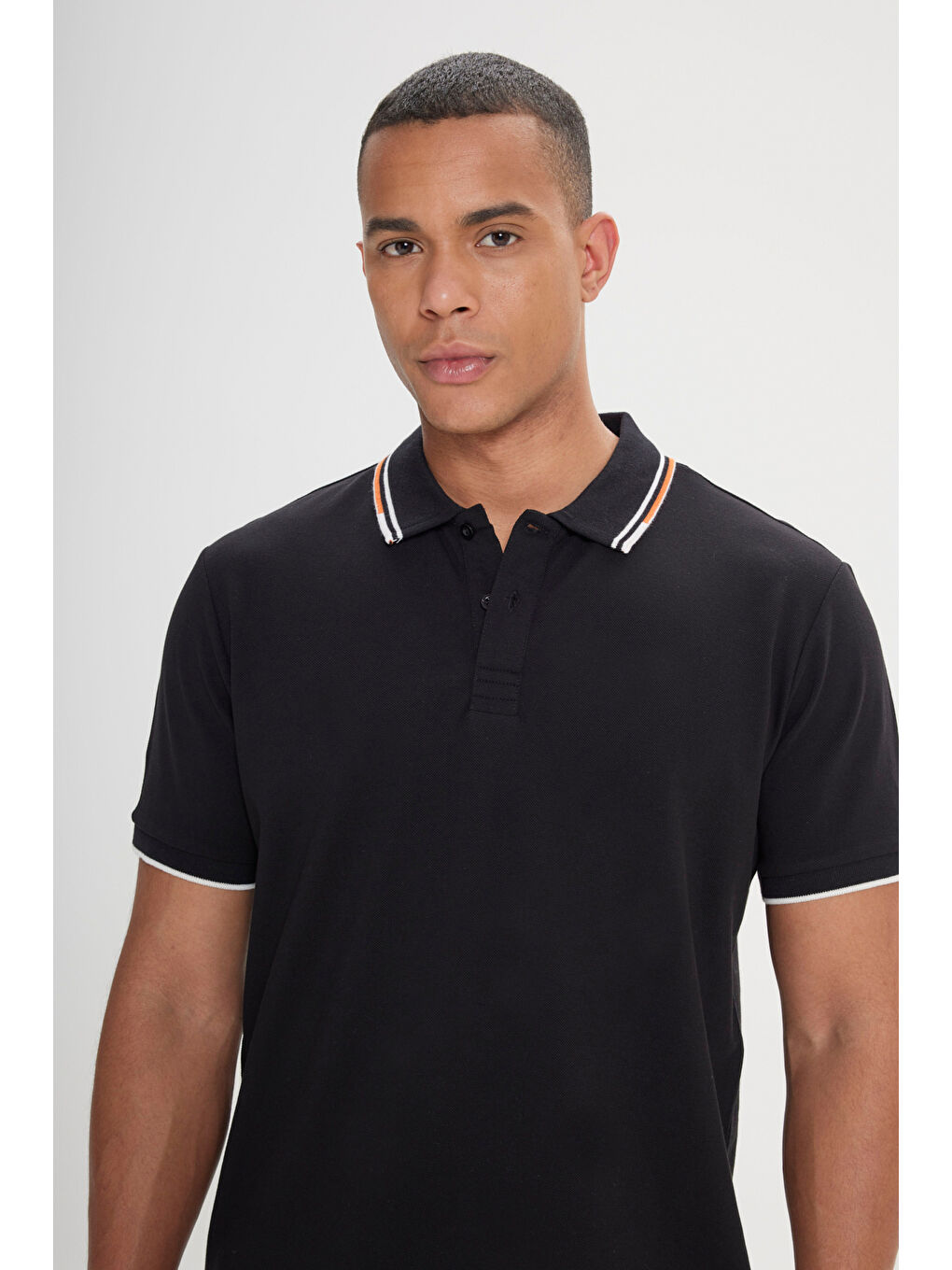 Erkek Siyah Slim Fit Dar Kesim %100 Pamuk Polo Yaka Tişört-3