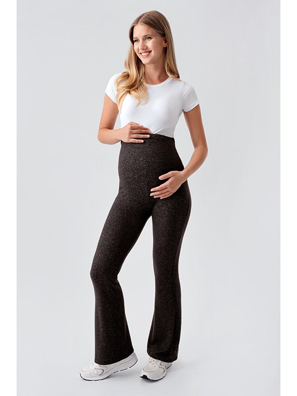 Kahverengi Ayarlanabilir Yüksek Bel Esnek Yumuşak Dokulu Viskoz Karışımlı Hamile Pantolonu HP02