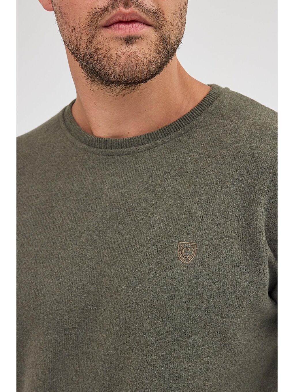 Erkek Haki Standart Fit Normal Kesim Pamuklu Basic Bisiklet Yaka Sweatshirt MTLCE113-Haki-4