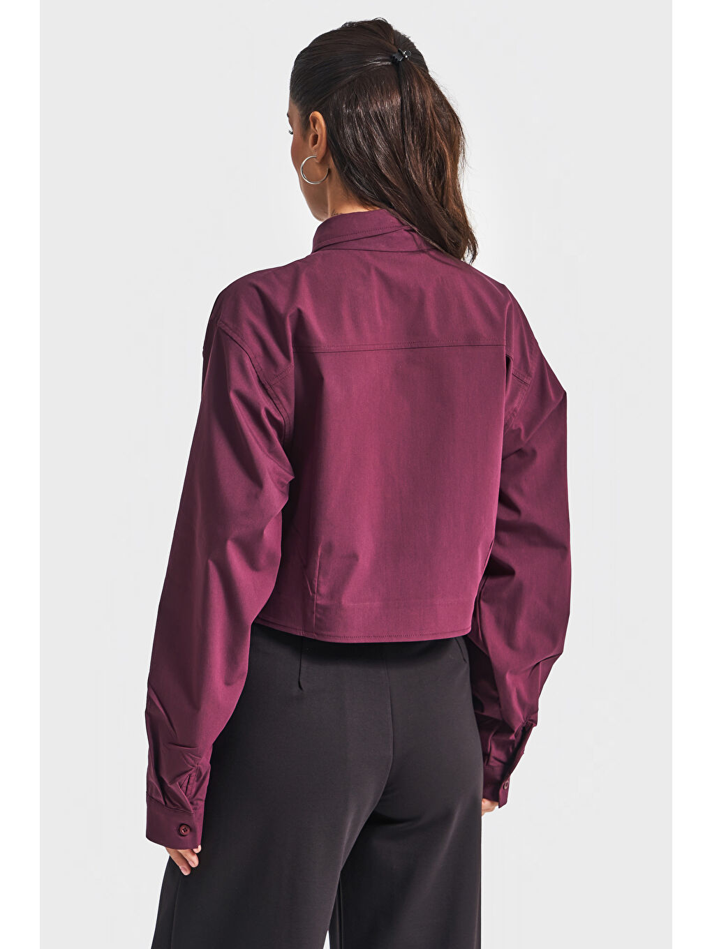 Kadın Bordo Renk Kravatlı Tasarım Bol Kesim Gömlek-4