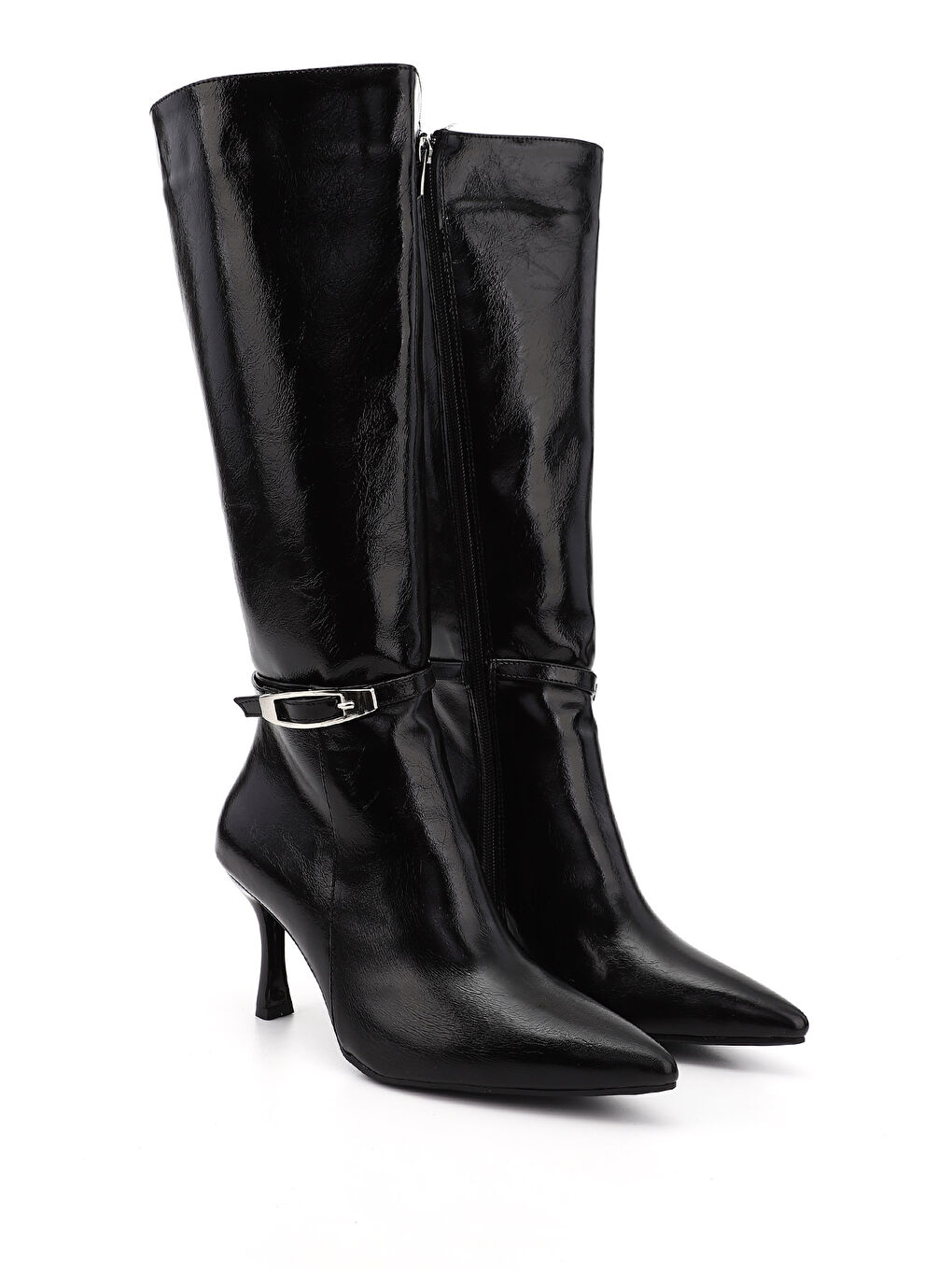 Mor Kadın ZÜMRÜT-SİYAH Fermuarlı Sivri Burunlu İnce Topuklu Çizme-1