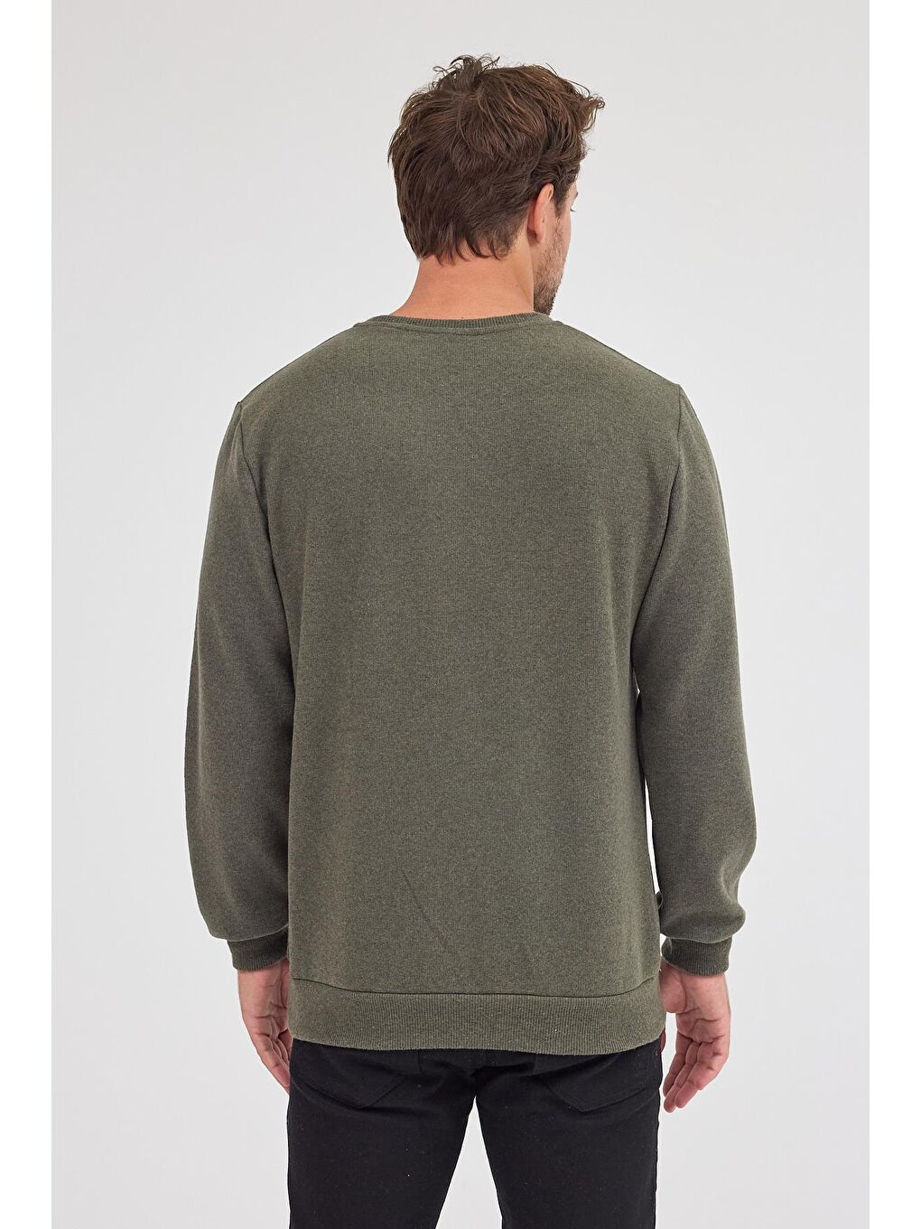 Erkek Haki Standart Fit Normal Kesim Pamuklu Basic Bisiklet Yaka Sweatshirt MTLCE113-Haki-6