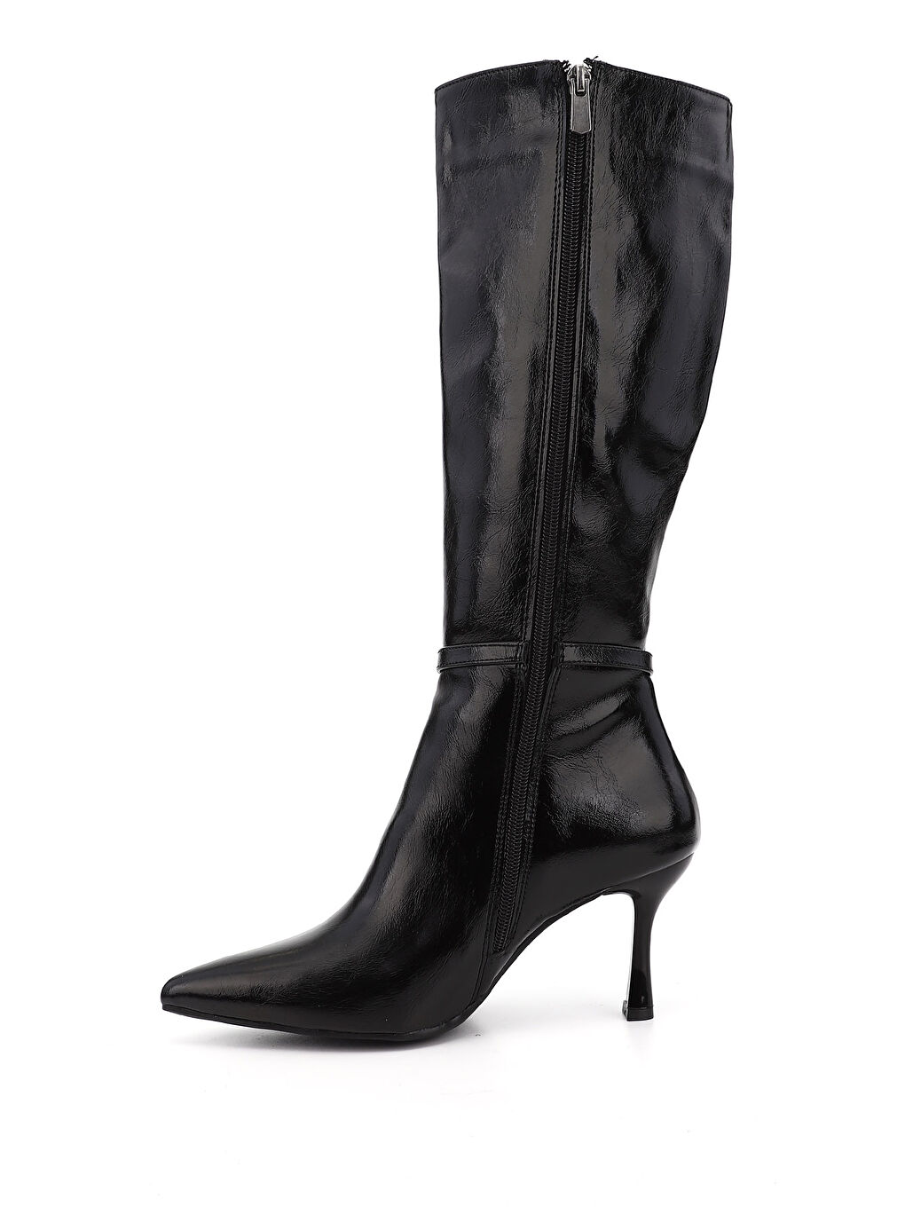 Mor Kadın ZÜMRÜT-SİYAH Fermuarlı Sivri Burunlu İnce Topuklu Çizme-2