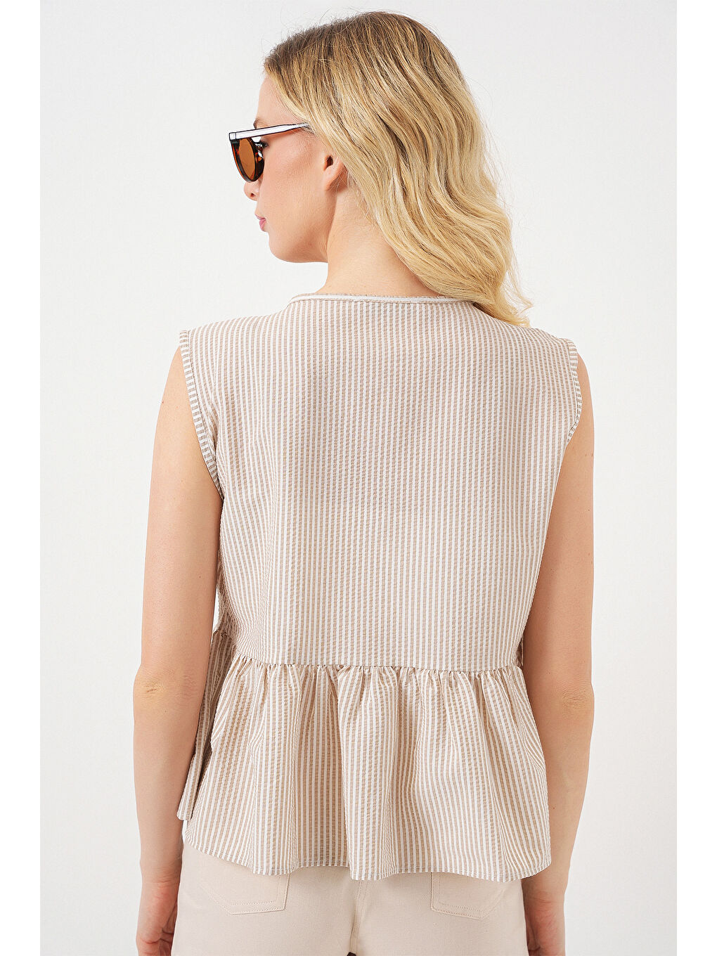 Bej Kadın Önü Bağlamalı Bluz 961 - Bisküvi-5