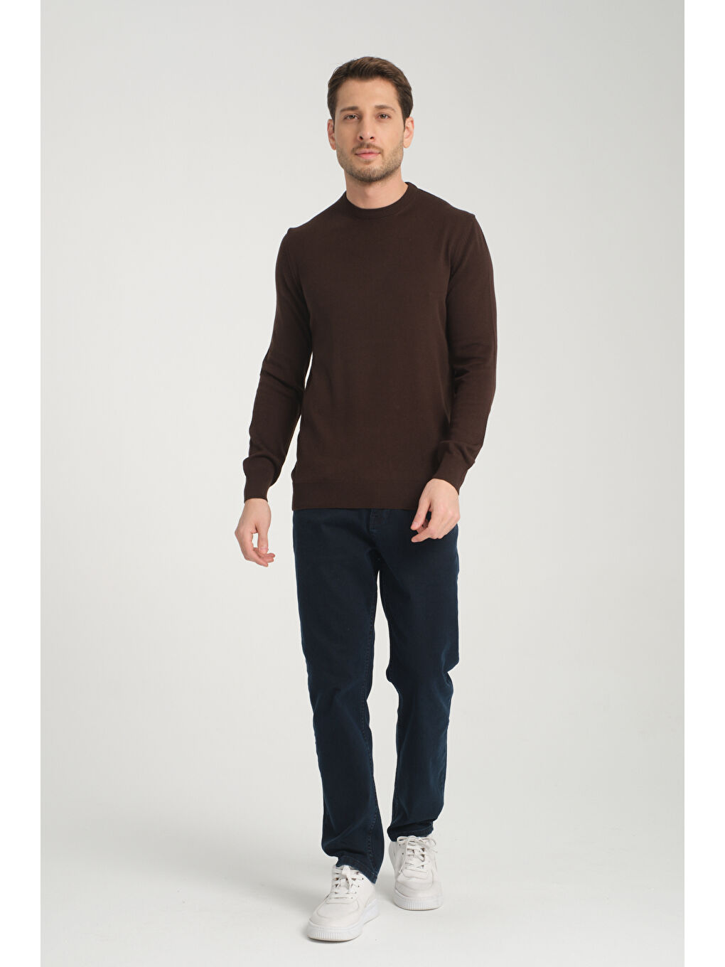 Kahverengi Bisiklet Yaka Erkek %100 Pamuk Kazak 1001-1