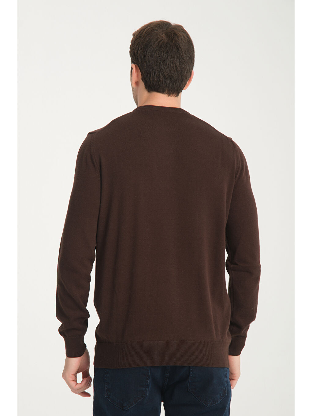 Kahverengi Bisiklet Yaka Erkek %100 Pamuk Kazak 1001-3