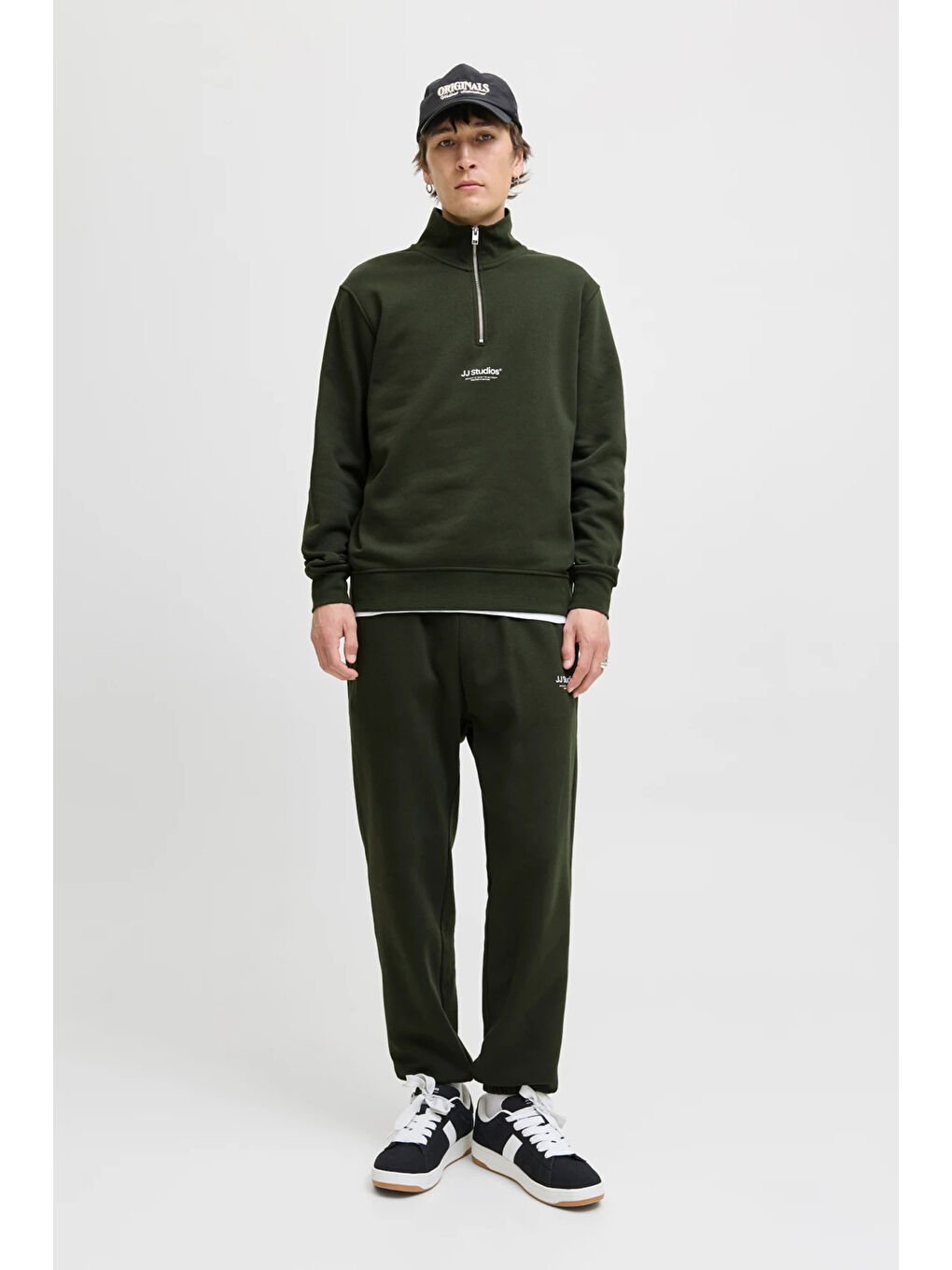 Yeşil Essentials Jjesoho Pamuklu Regular Fit Fermuarlı Dik Yak Sweat 12278793-1