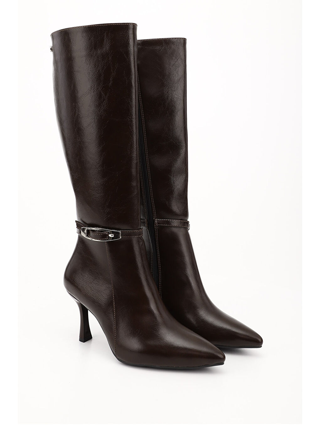 Kahverengi Kadın ÇİKOLATA KAHVE Fermuarlı Sivri Burunlu İnce Topuklu Çizme-1