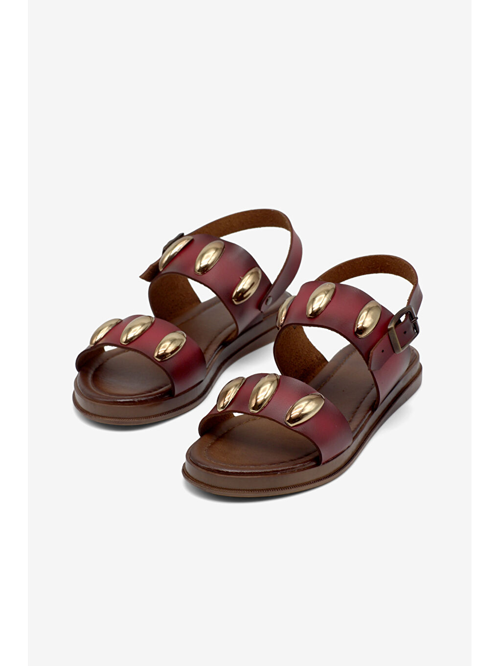 Kadın Kırmızı Termo Taban Tokalı Tek Bantlı Sandalet-1