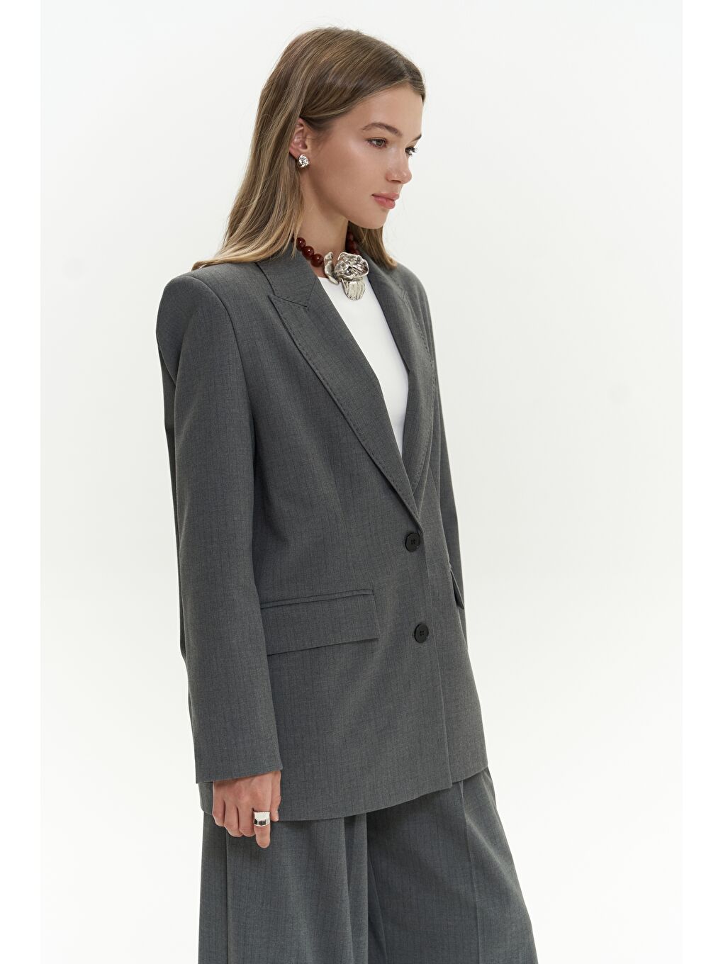 Gri Jessical Çizgili Füme Blazer-2