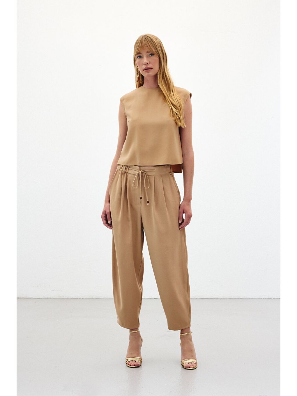 Şalvar Kesim Pantolon - Bej-1