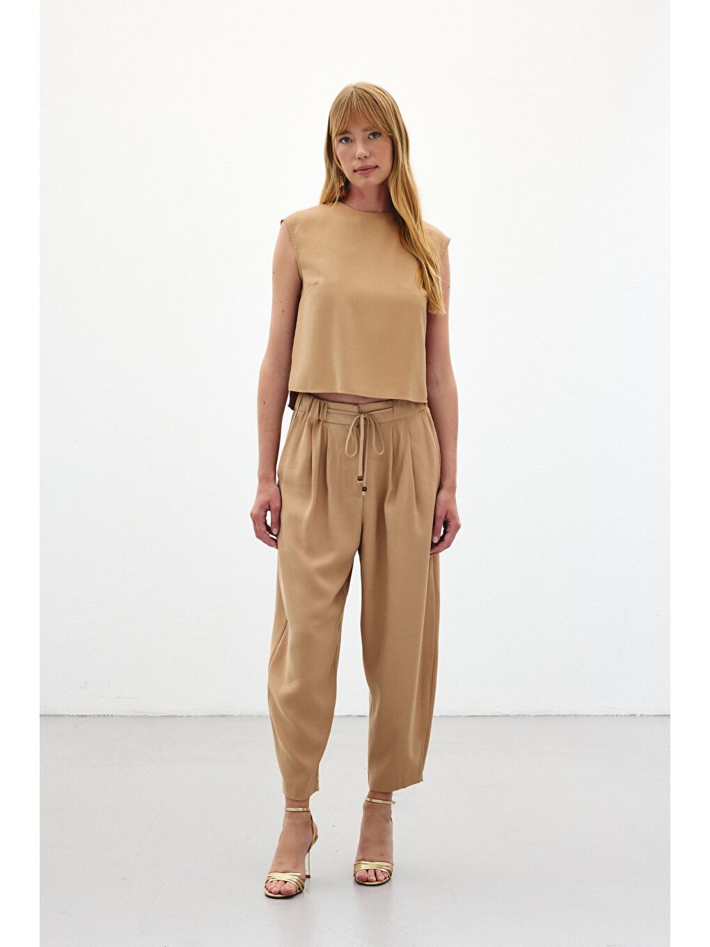 Şalvar Kesim Pantolon - Bej-2