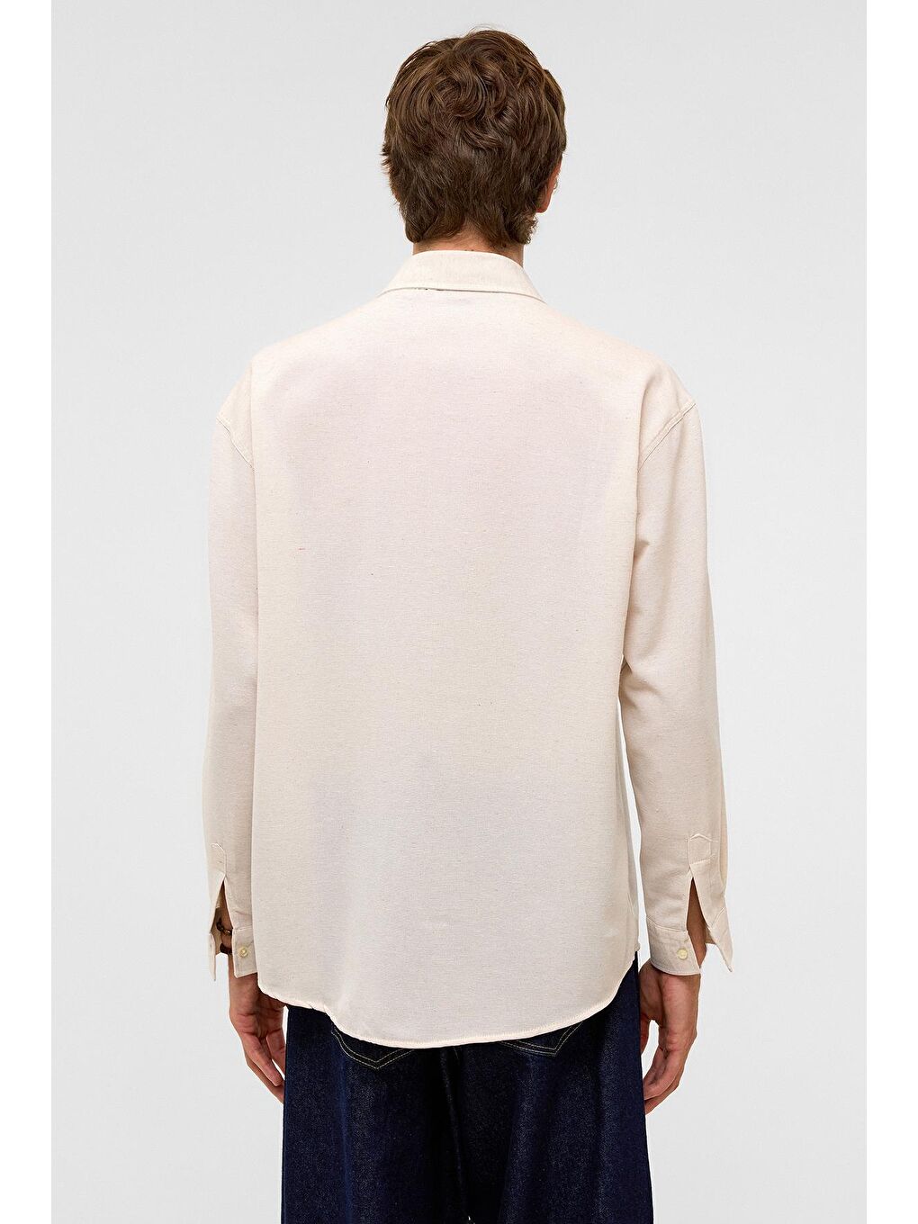 Bej Oversize Uzun Kollu Keten Gömlek Naturel-6