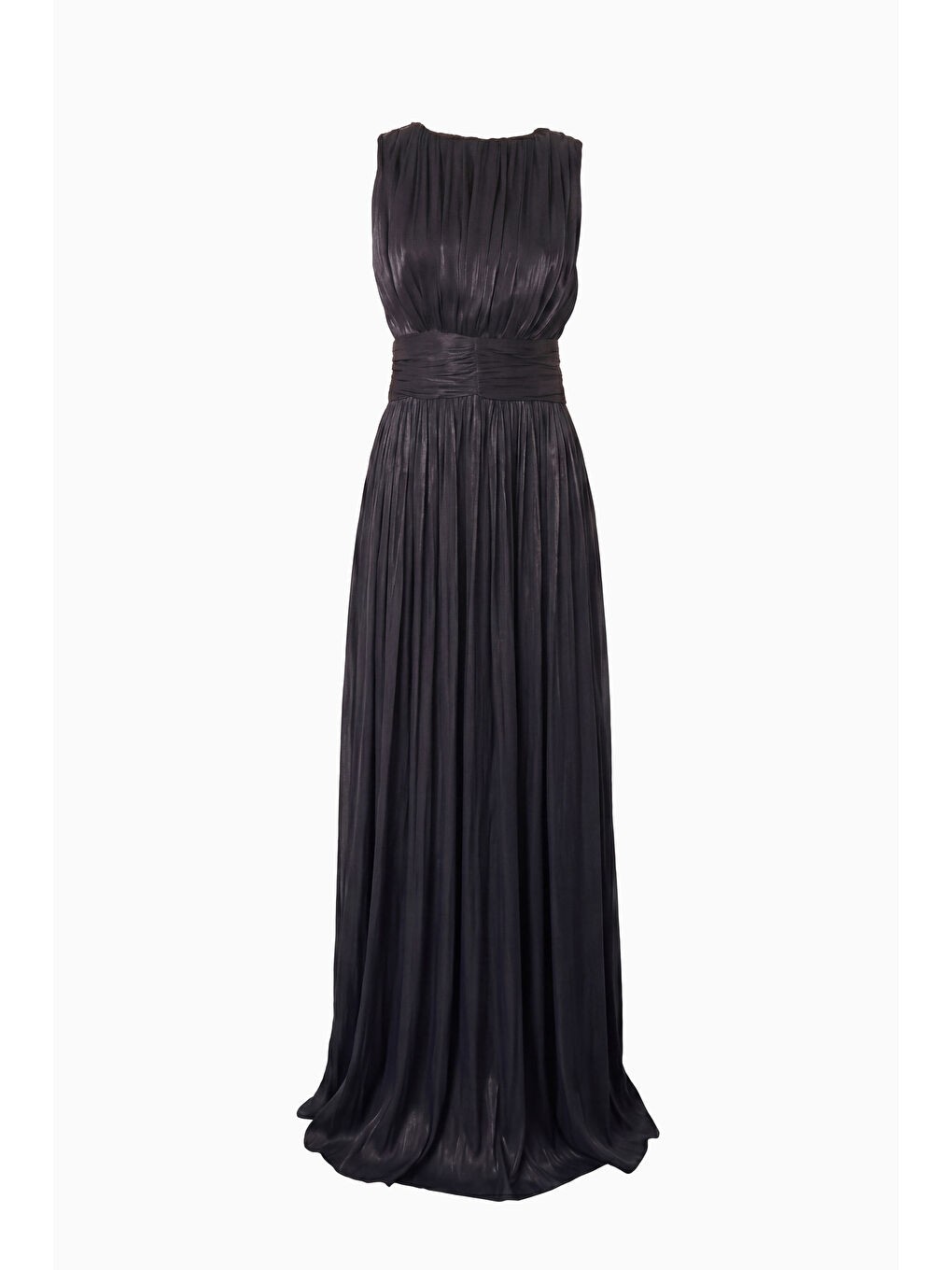 Kadın Siyah Bisiklet Yaka Pileli Uzun Davet Elbisesi-6