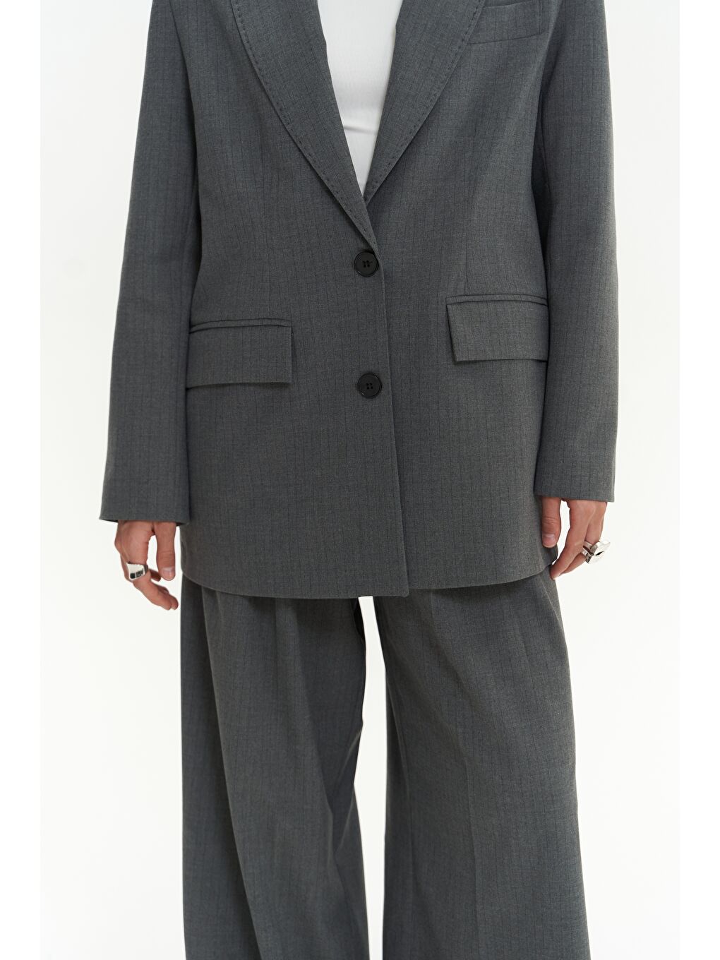 Gri Jessical Çizgili Füme Blazer-7