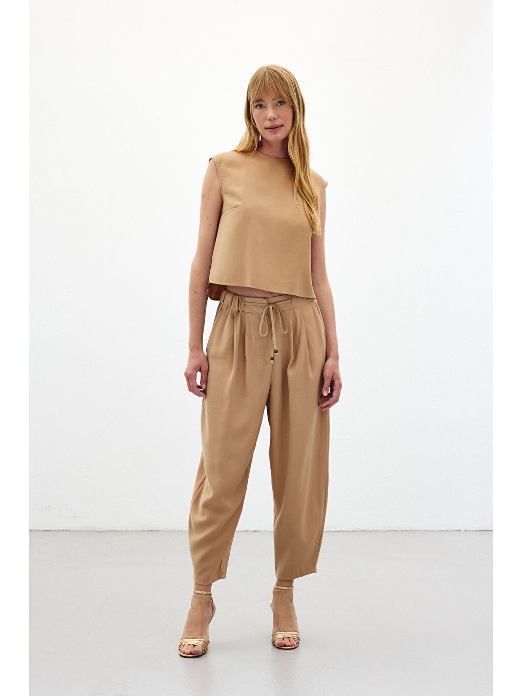 Şalvar Kesim Pantolon - Bej-3