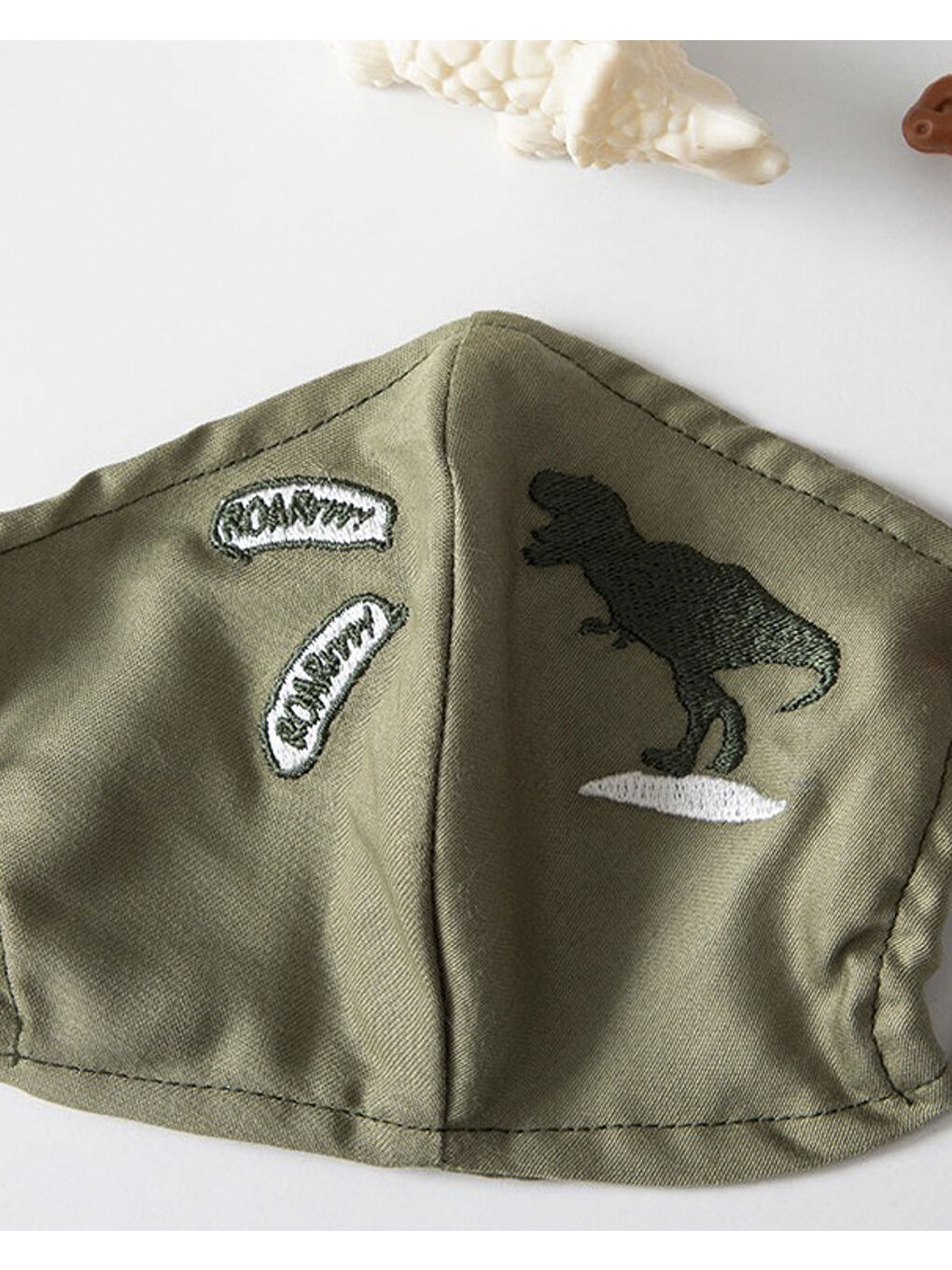 Dinosaur Pamuklu Kumaş Çocuk Maske 4-12 YaÅ Yeşil