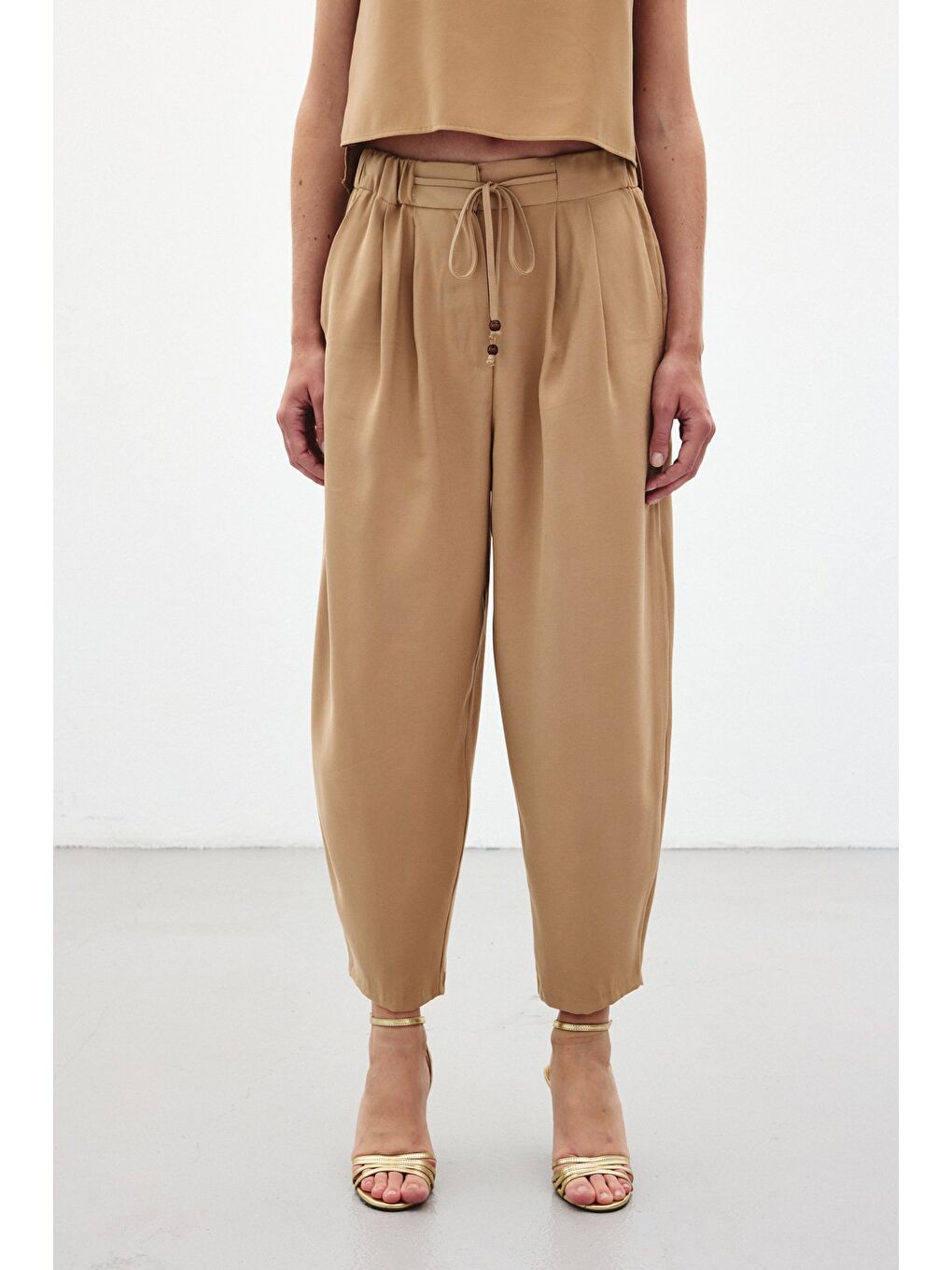 Şalvar Kesim Pantolon - Bej-4