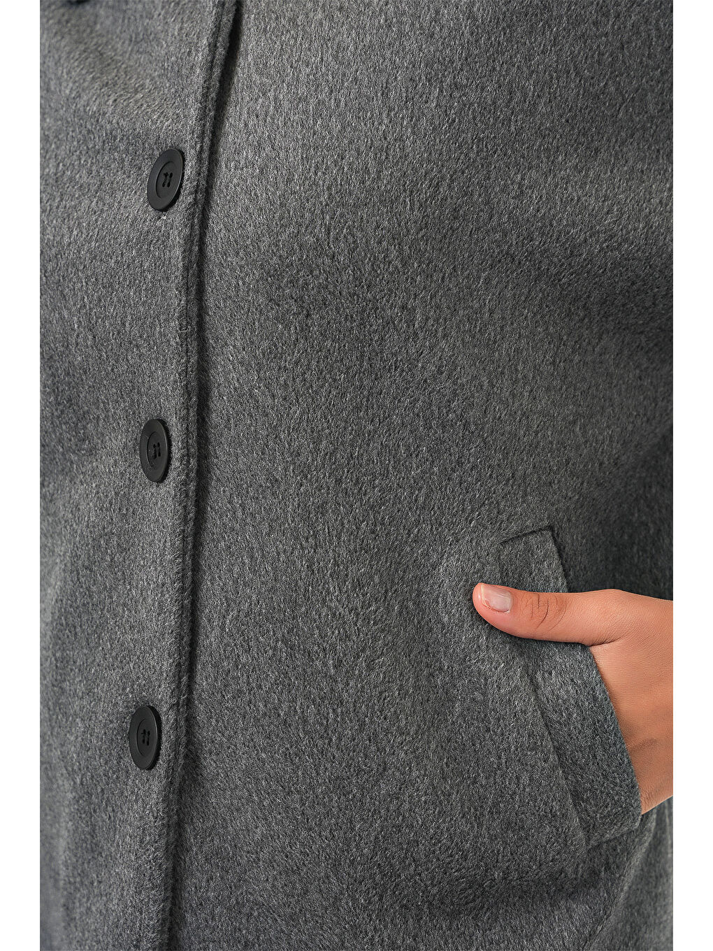 Kadın Kısa Kaşe Ceket 0724 - Antrasit-5