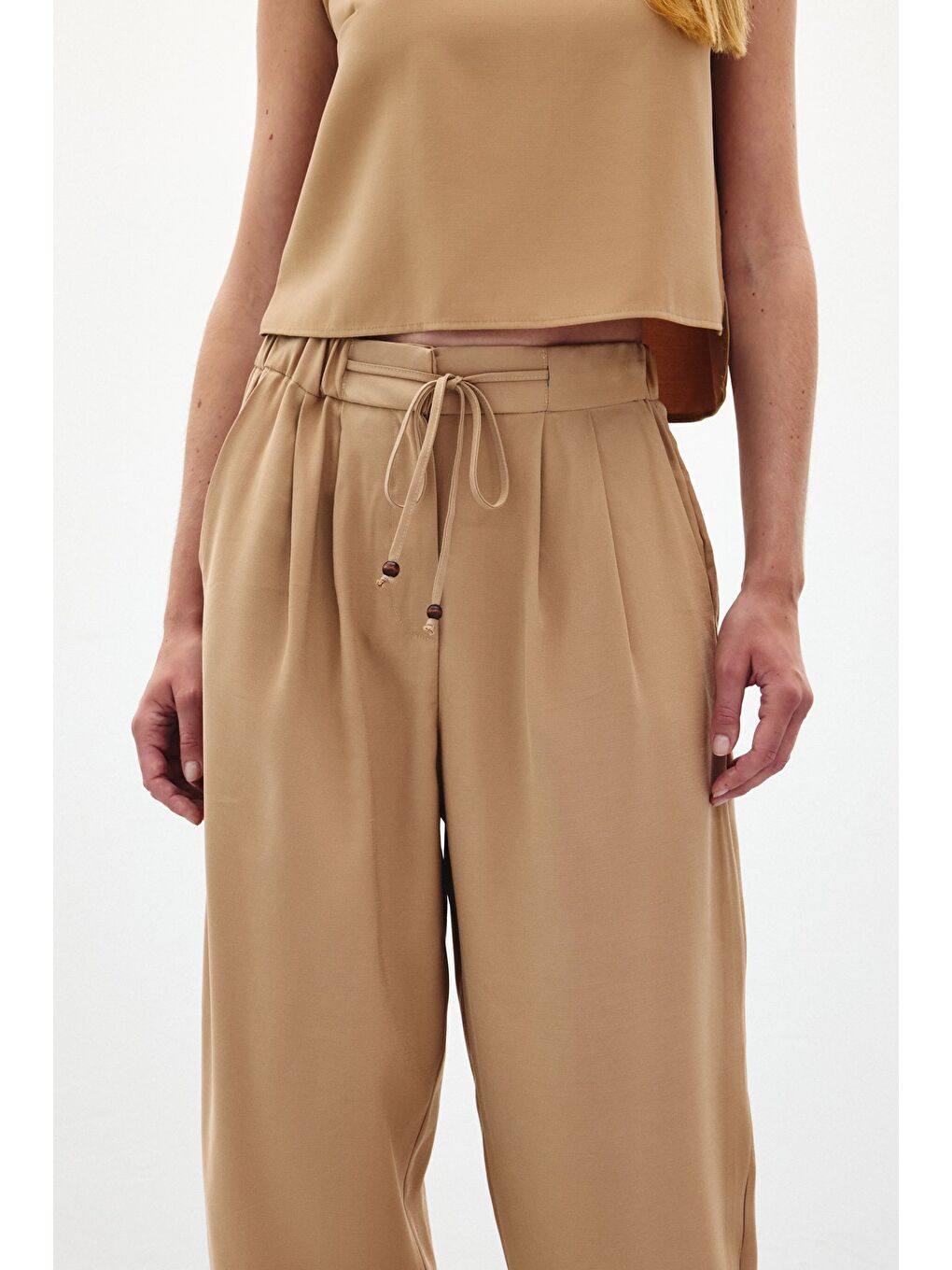 Şalvar Kesim Pantolon - Bej-5