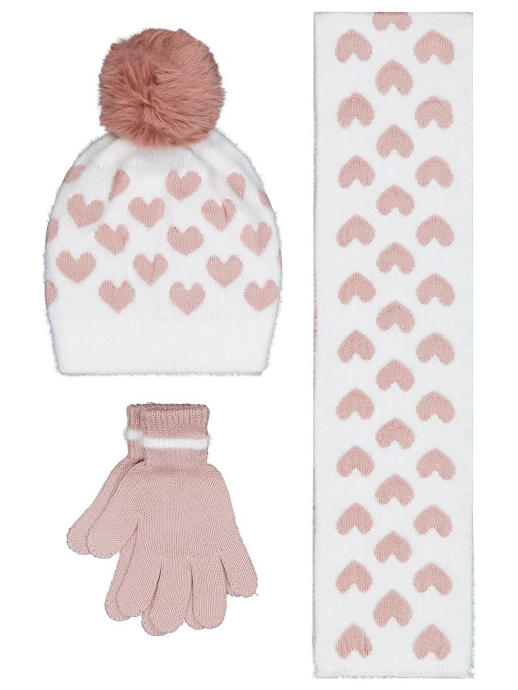 Girls 2-5 Yaş Atkı Bere Eldiven Set - Beyaz Standart