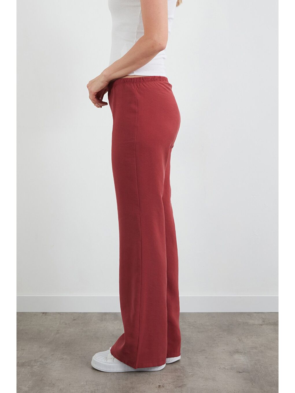 Bordo Beli Lastikli Düşük Bel Modal Palazzo Pantolon-2