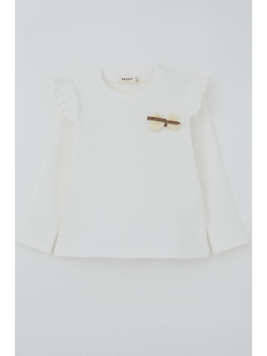 Kız Çocuk Uzun Kollu Tişört Fiyonk Arma Aplike Aksesuarlı Beyaz (2-6 Yaş)-2
