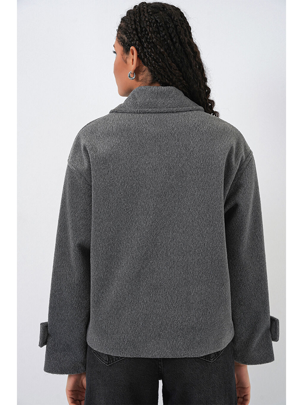 Kadın Kısa Kaşe Ceket 0724 - Antrasit-6