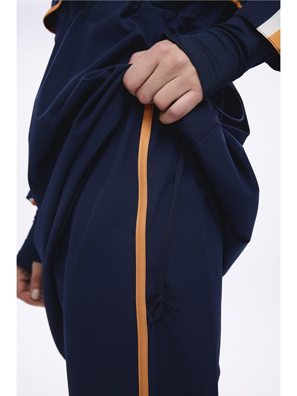 Lacivert Esila H-Per Turuncu Biyeli 6 Parça Tam Tesettür Mayo Takımı 3125-5