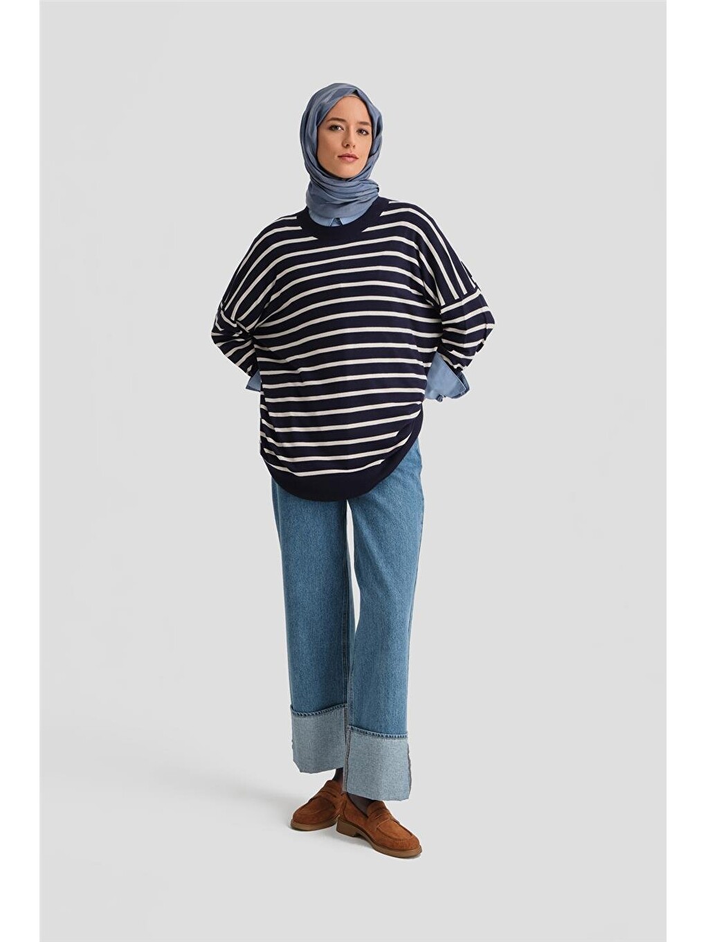Çizgili Triko Tunik 24kd2007 Lacivert
