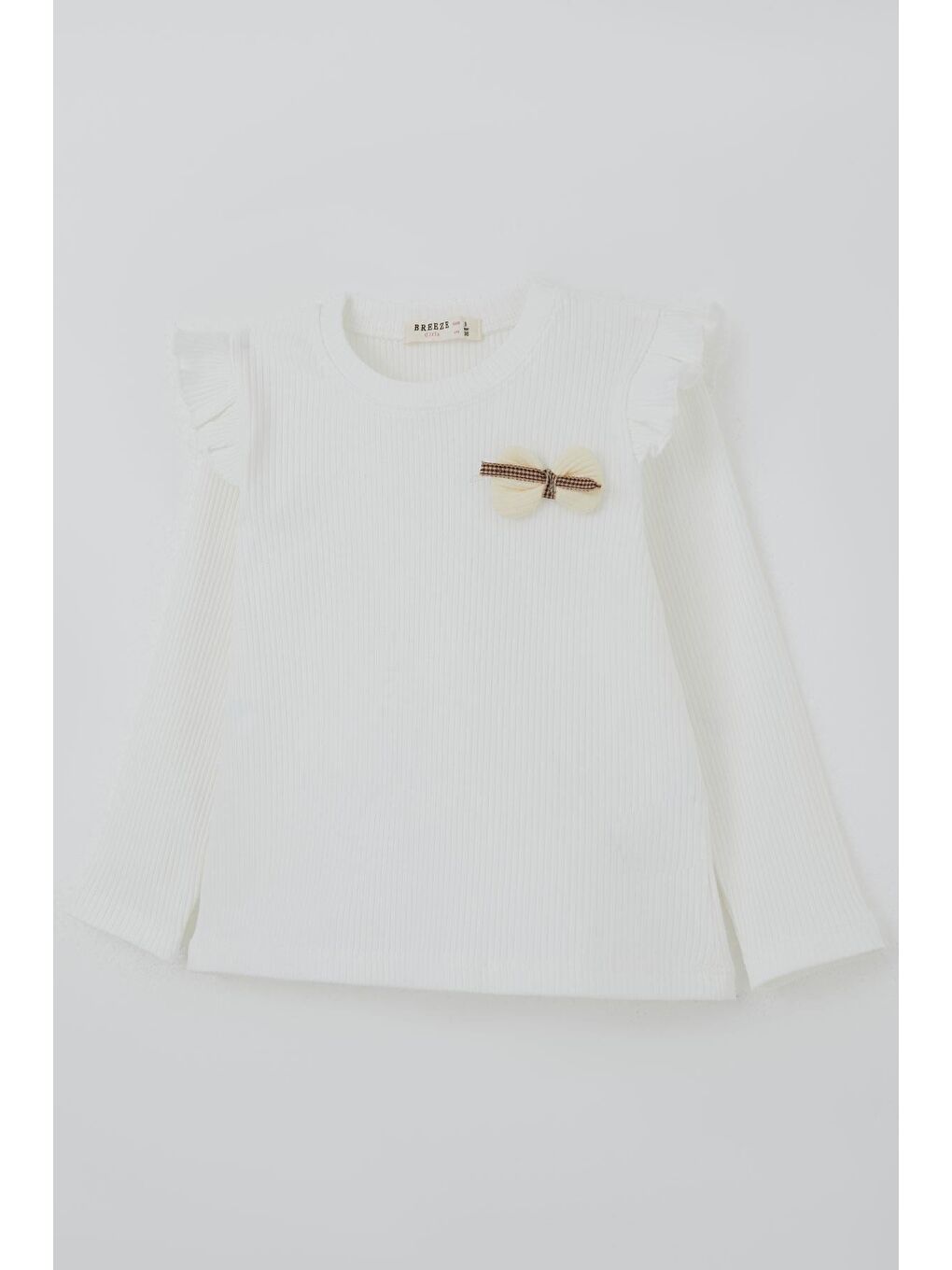 Kız Çocuk Uzun Kollu Tişört Fiyonk Arma Aplike Aksesuarlı Beyaz (2-6 Yaş)-4