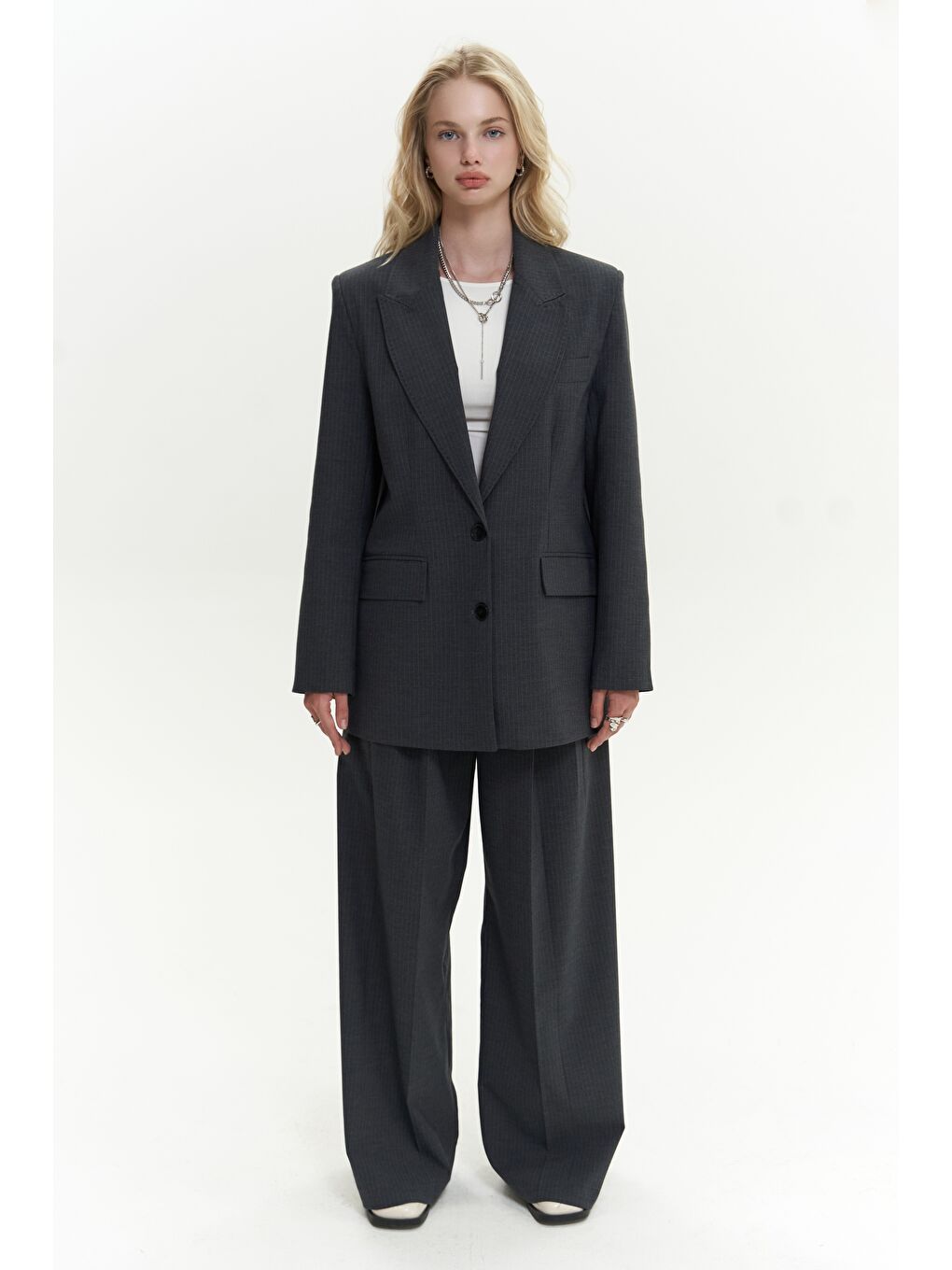 Jessical Çizgili Antrasit Blazer-1