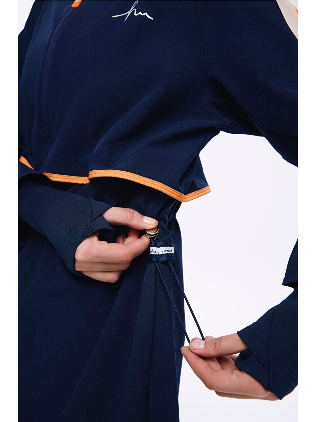 Lacivert Esila H-Per Turuncu Biyeli 6 Parça Tam Tesettür Mayo Takımı 3125-8