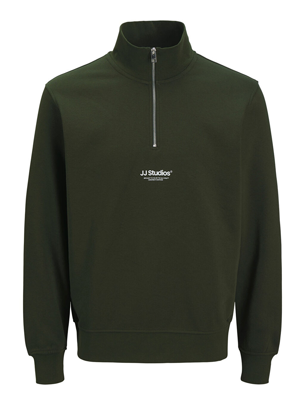Yeşil Essentials Jjesoho Pamuklu Regular Fit Fermuarlı Dik Yak Sweat 12278793-5