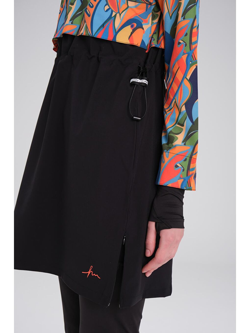 Lacivert Esila Tropikal Desenli Jileli Tam Tesettür Mayo Üstü 2934-5