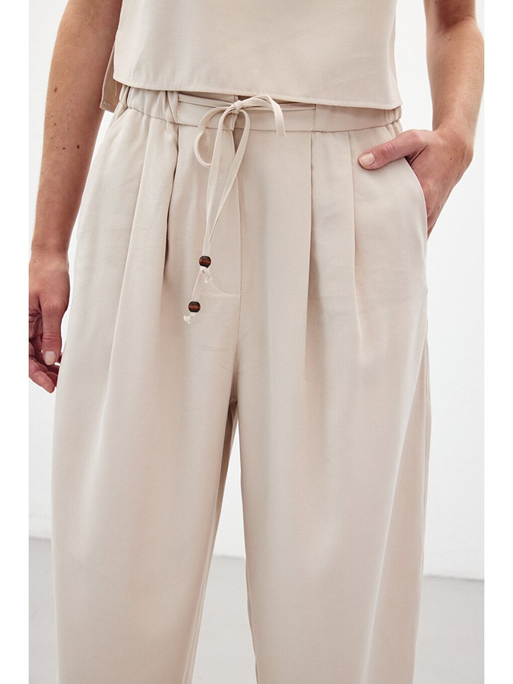 Bej Şalvar Kesim Pantolon - Taş-6