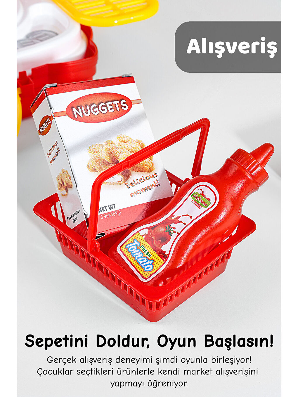 13 Parça Tekerlekli Oyuncak Market Seti - Çantalı Aksesuarlı Yazar Kasalı Çocuk Market Oyunu-2