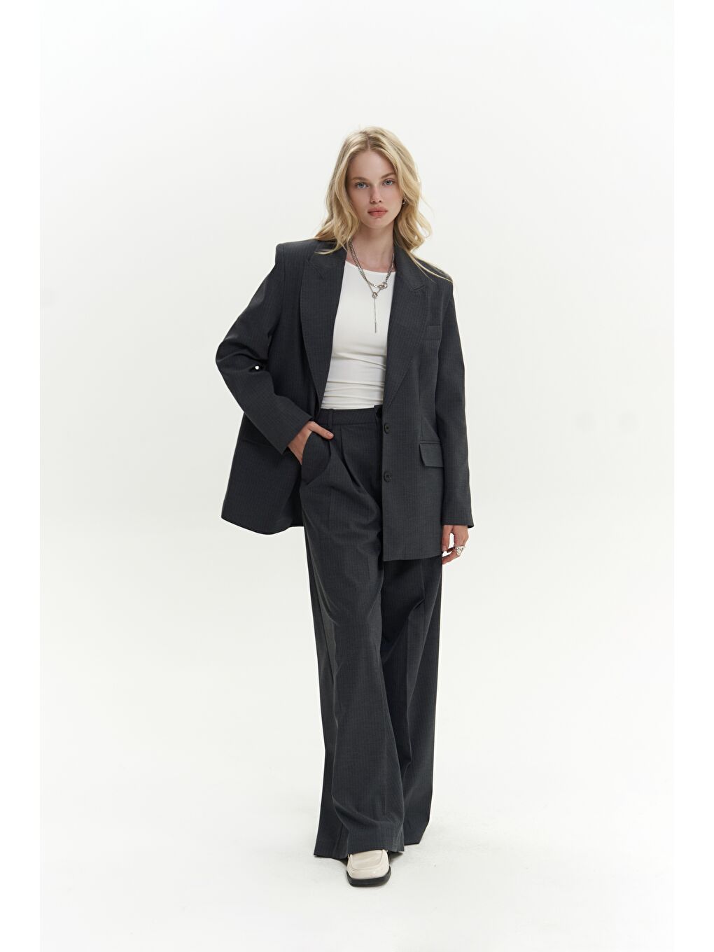 Jessical Çizgili Antrasit Blazer-2