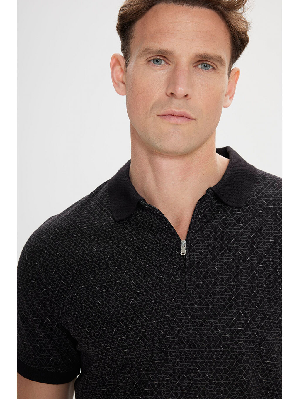 Erkek Siyah Slim Fit Dar Kesim %100 Pamuk Baskılı Polo Yaka Tişört-3