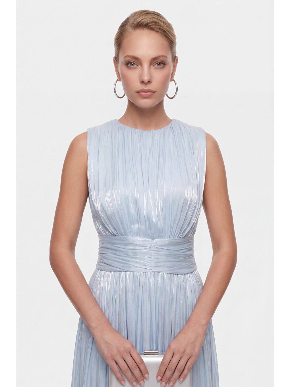 Kadın Bebe Mavi Bisiklet Yaka Pileli Uzun Davet Elbisesi-2