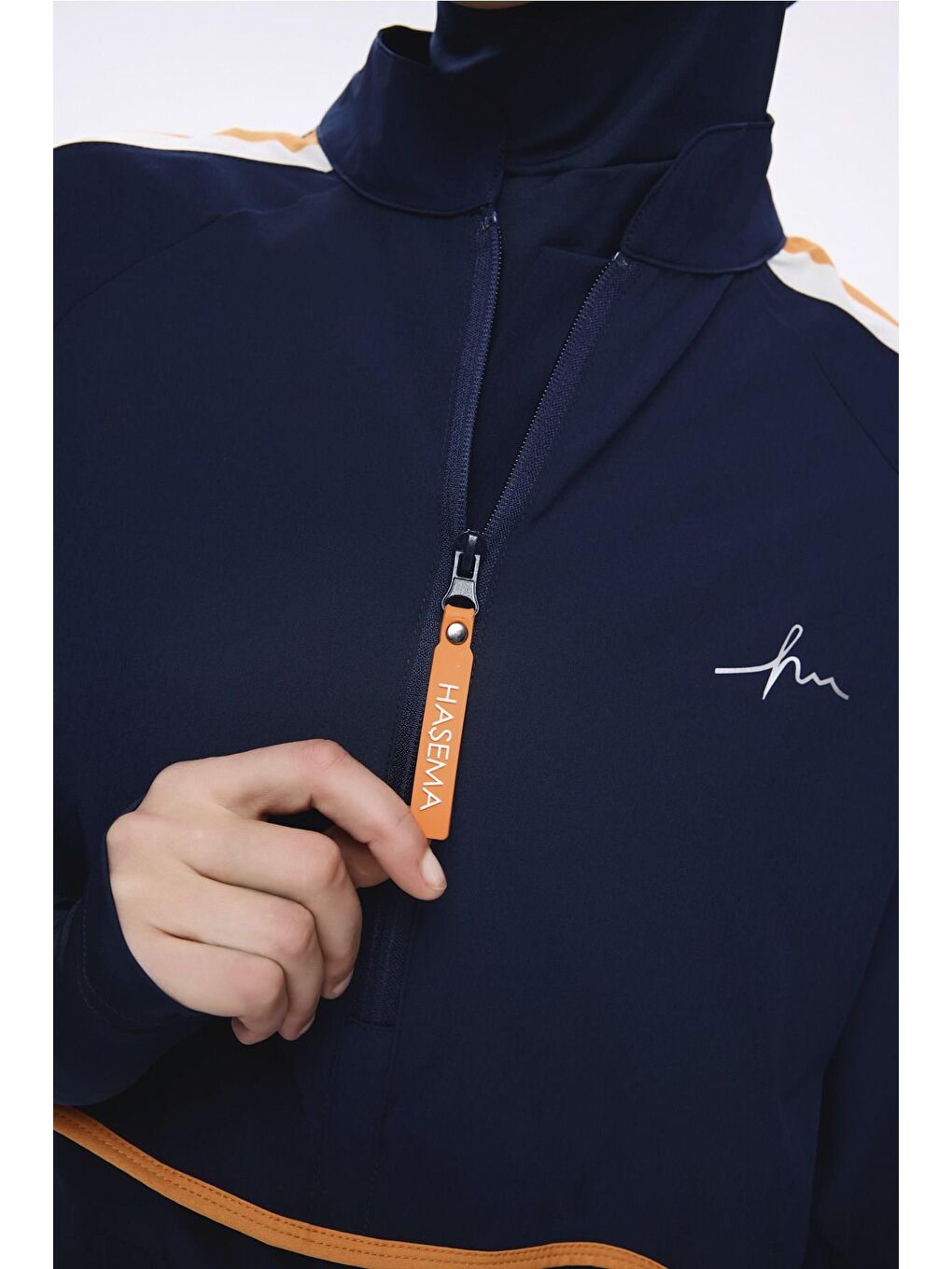 Lacivert Esila H-Per Turuncu Biyeli 6 Parça Tam Tesettür Mayo Takımı 3125-10