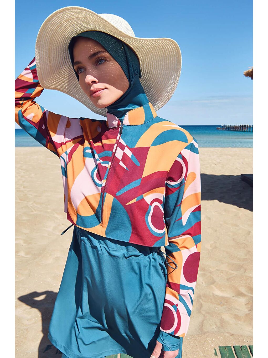 Esila Yeşil Jileli 4 Parça Tam Tesettür Mayo Takımı 2934