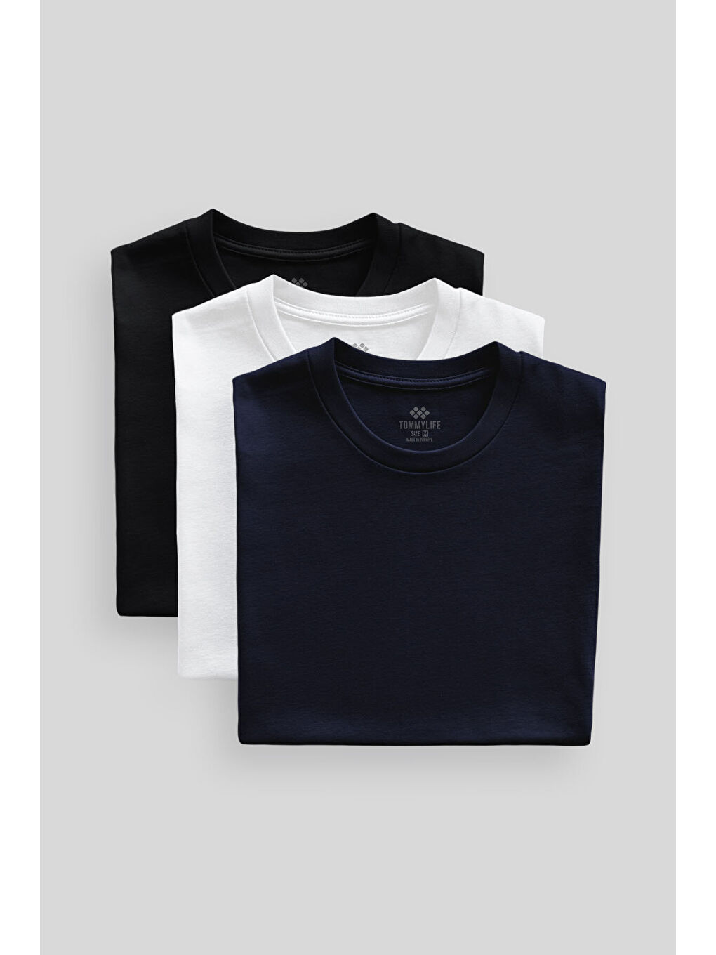 Standart Fit Basic O Yaka 3lü Paket Siyah-Beyaz-Lacivert Erkek T-Shirt 87911-2