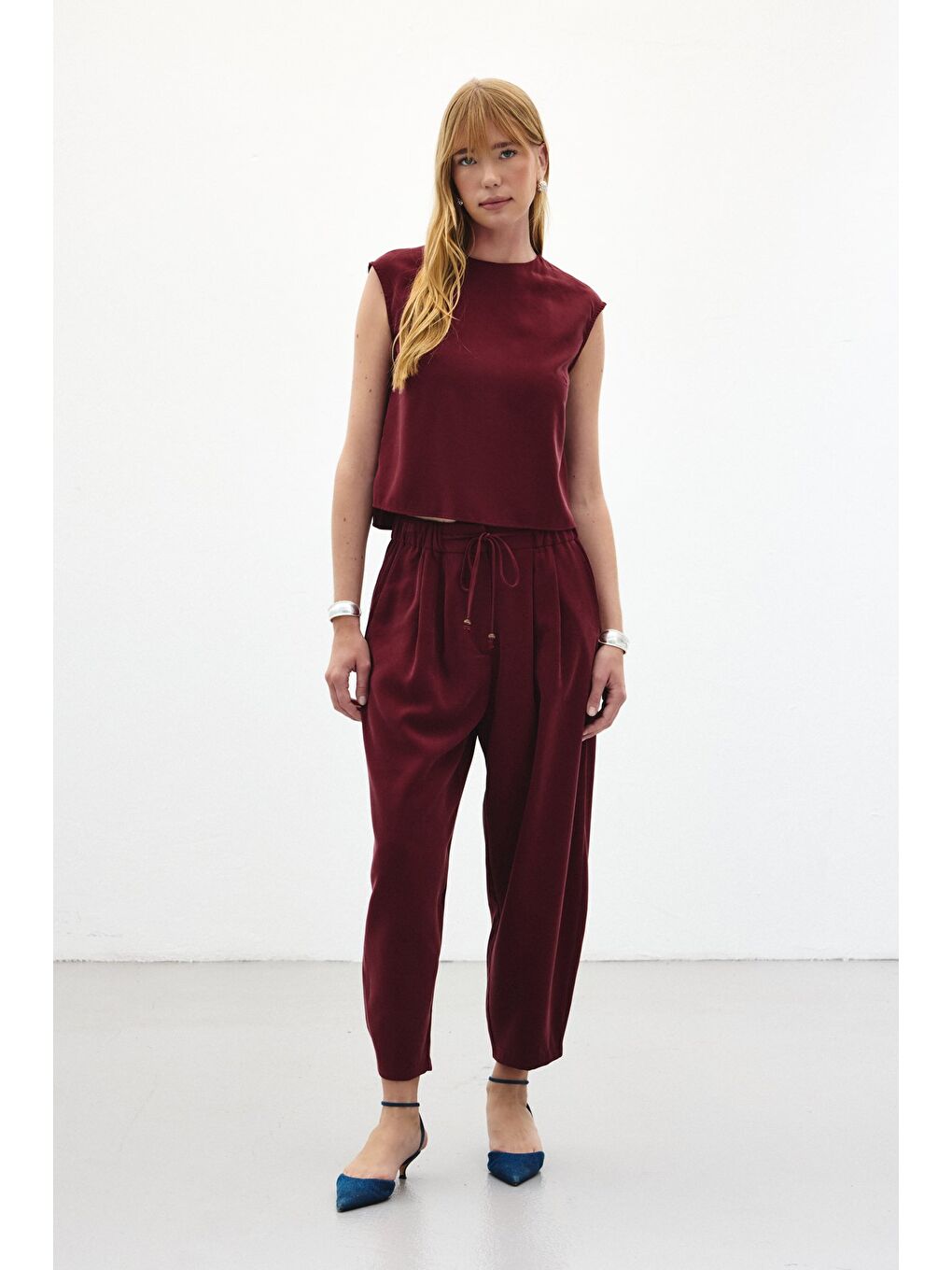 Şalvar Kesim Pantolon - Bordo-1