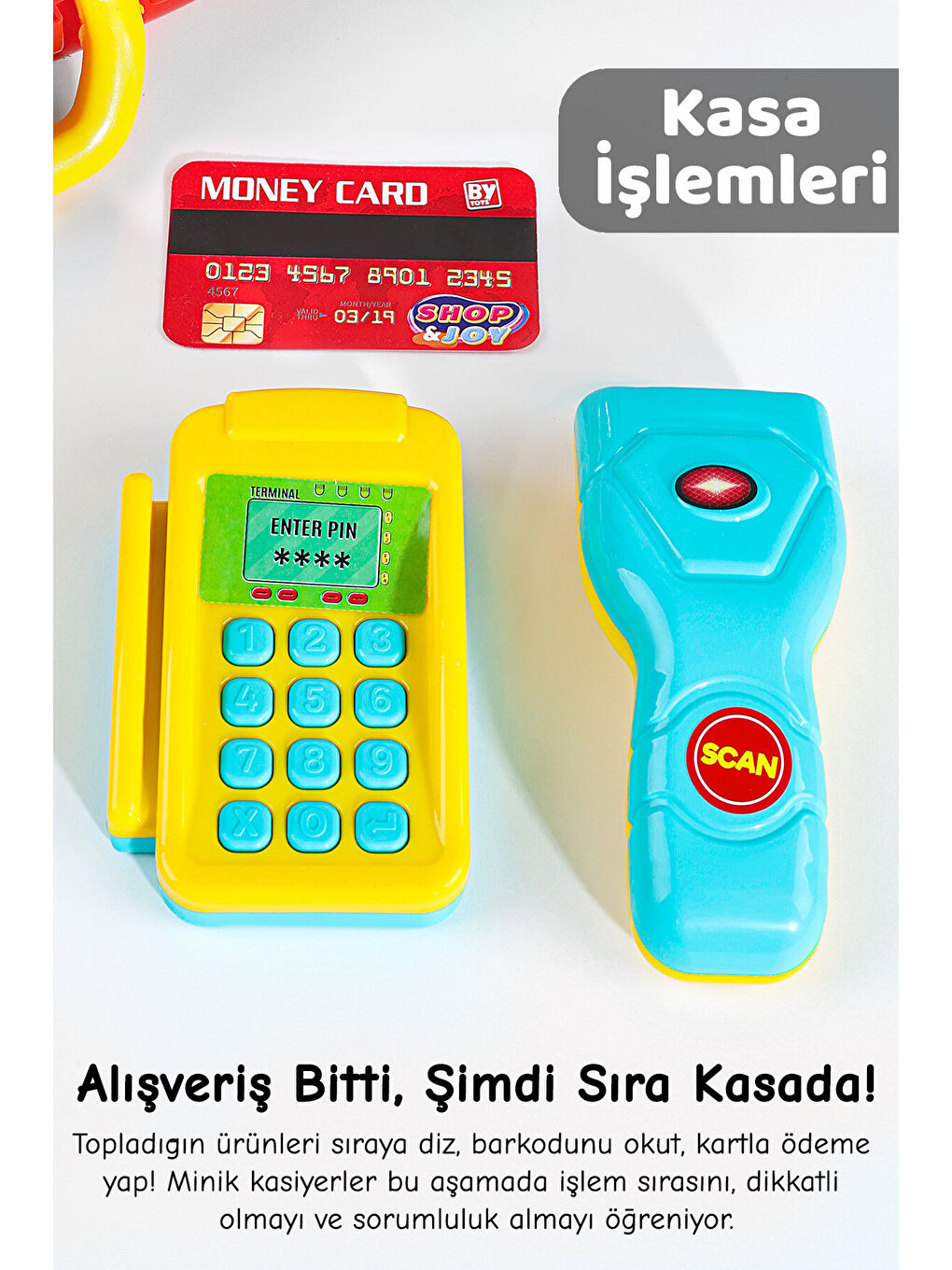 13 Parça Tekerlekli Oyuncak Market Seti - Çantalı Aksesuarlı Yazar Kasalı Çocuk Market Oyunu-3