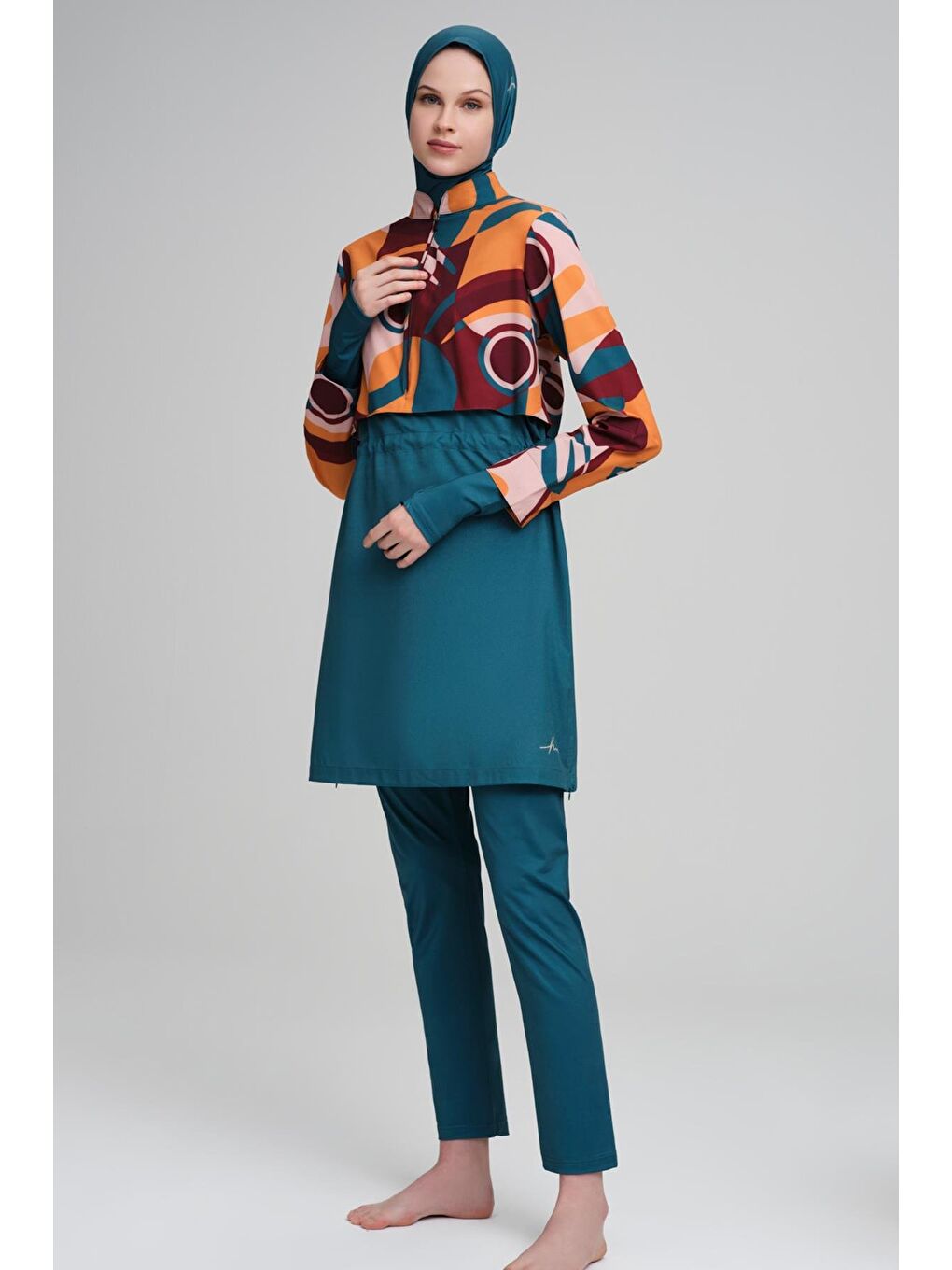 Esila Yeşil Jileli 4 Parça Tam Tesettür Mayo Takımı 2934-1