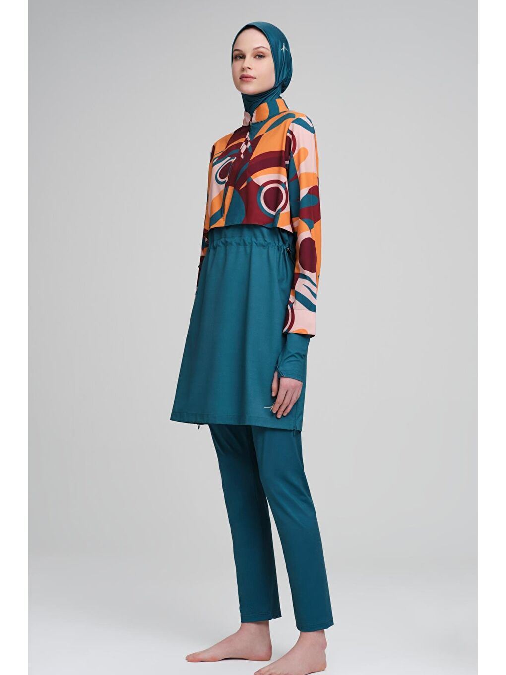 Esila Yeşil Jileli 4 Parça Tam Tesettür Mayo Takımı 2934-2