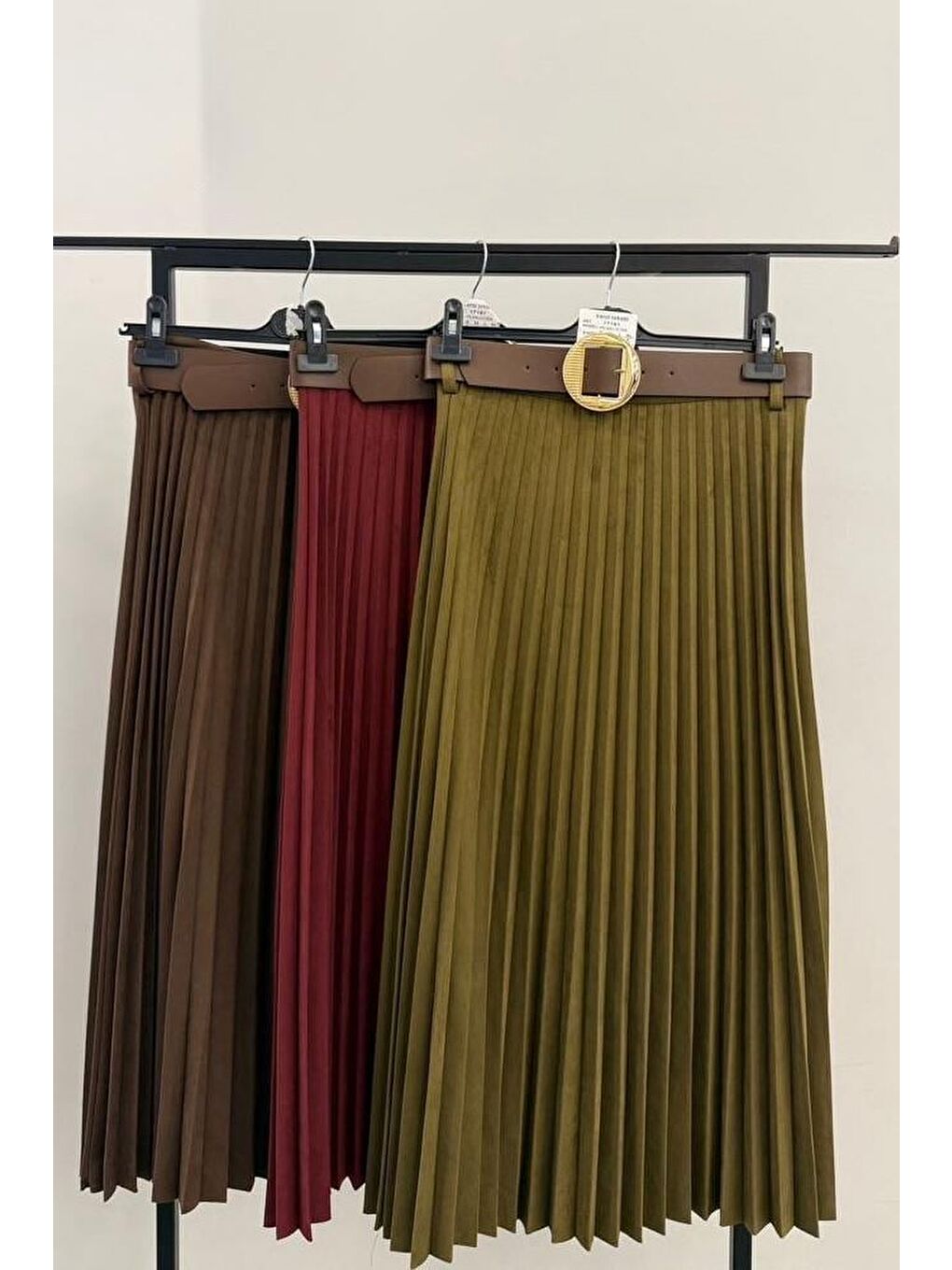 Bordo Pileli Kemerli Uzun Süet Kadın Etek Mg2576-1