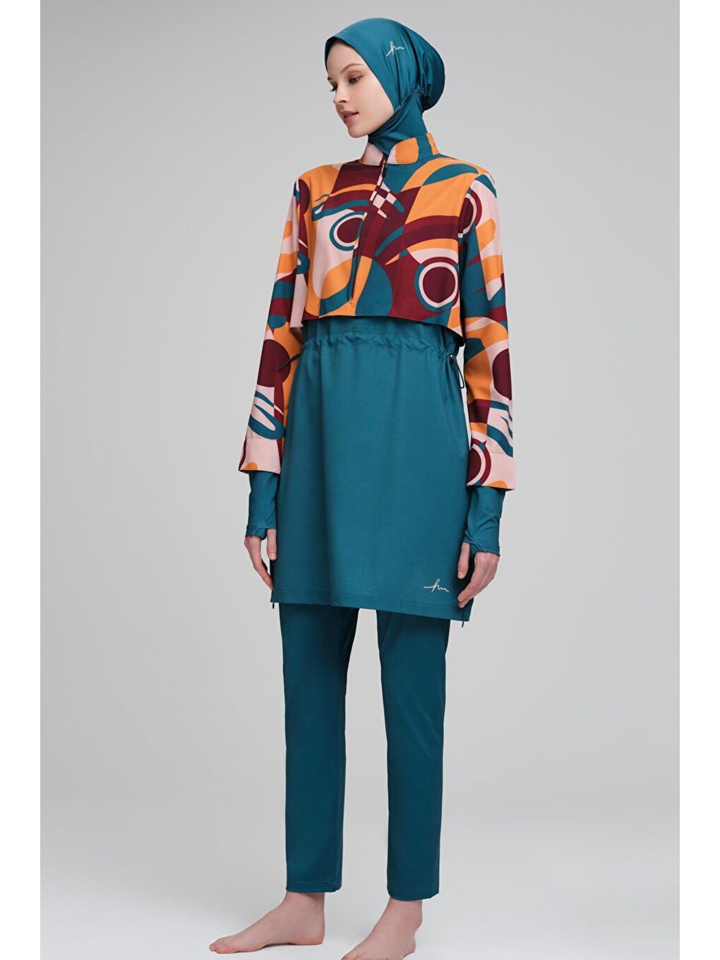 Esila Yeşil Jileli 4 Parça Tam Tesettür Mayo Takımı 2934-3