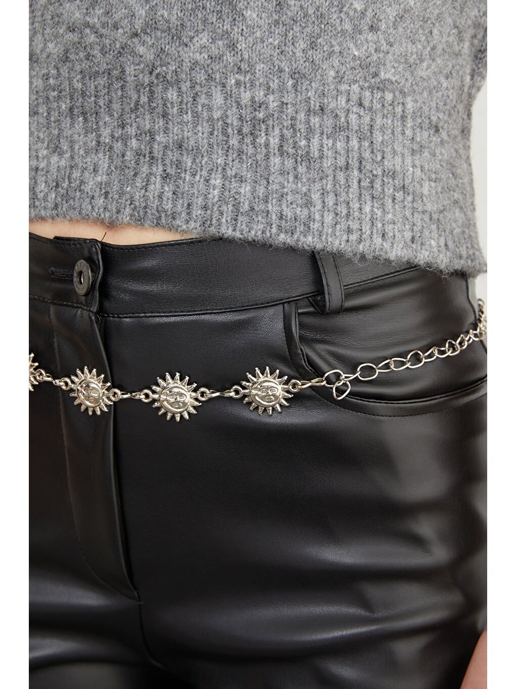 Gri Güneş Detaylı Zincir Kemer-4